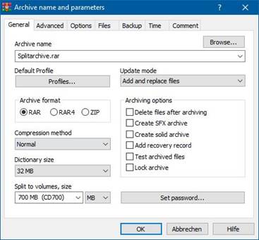 split to multivolume rar archive